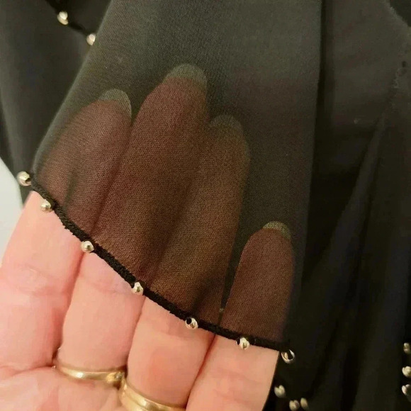 Travel by  Tribal Black Beaded Top Sleeveless Ruffle Women's Medium Embellished - Picture 9 of 12